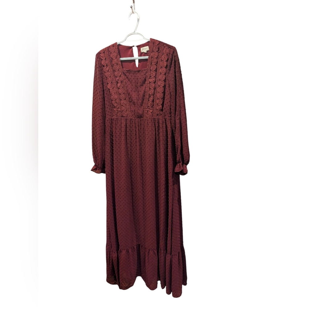 Orange Creek Burgundy Long Sleeve Lace Dress